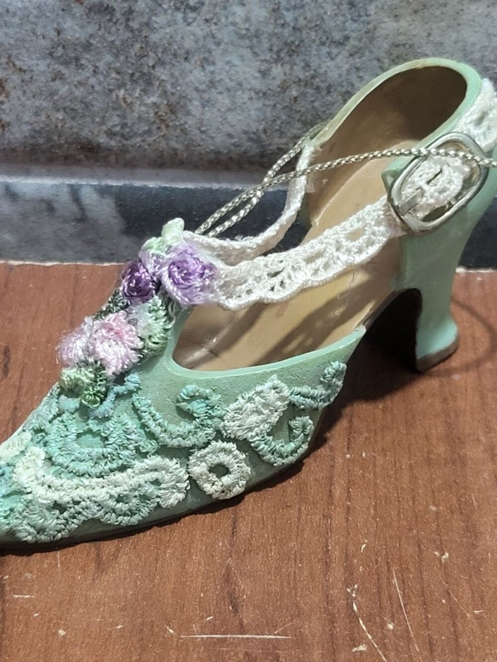 Sage Green Lace Mary Jane High Heel Shoe Ornament